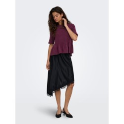 JDY Brilliant life peplum kortærmet strikbluse - Windsor Wine / MELANGE