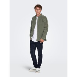 ONLY & SONS Michael langærmet fløjl skjorte - Castor Gray