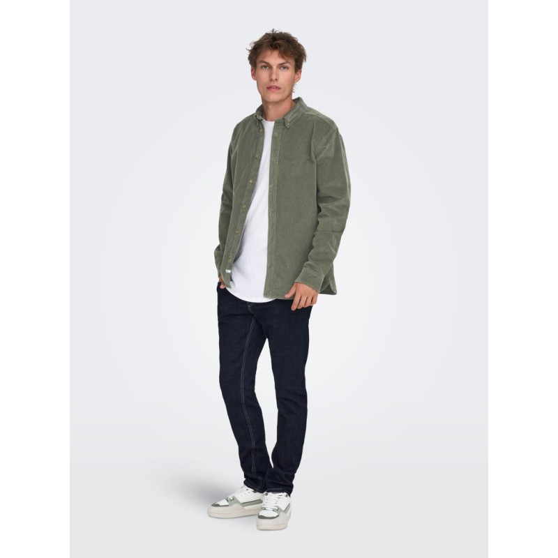ONLY & SONS Michael langærmet fløjl skjorte - Castor Gray