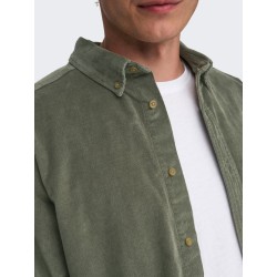 ONLY & SONS Michael langærmet fløjl skjorte - Castor Gray