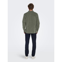 ONLY & SONS Michael langærmet fløjl skjorte - Castor Gray