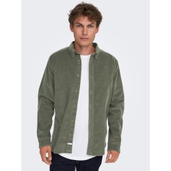 ONLY & SONS Michael langærmet fløjl skjorte - Castor Gray