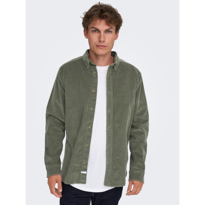ONLY & SONS Michael langærmet fløjl skjorte - Castor Gray