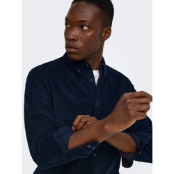 ONLY & SONS Michael langærmet fløjl skjorte - Dark Sapphire