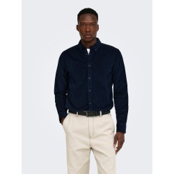ONLY & SONS Michael langærmet fløjl skjorte - Dark Sapphire