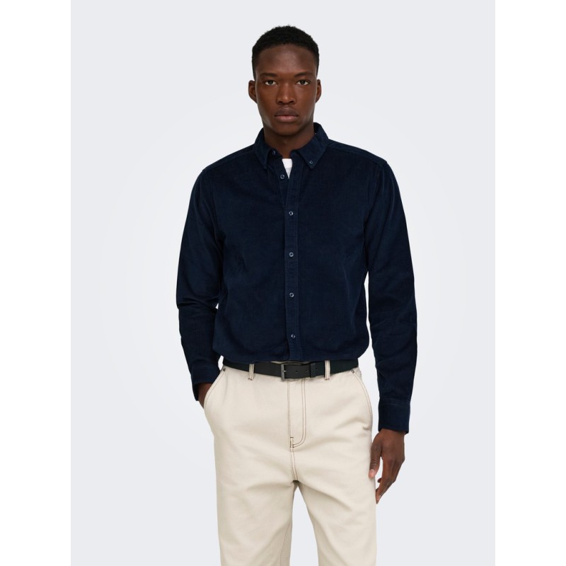 ONLY & SONS Michael langærmet fløjl skjorte - Dark Sapphire