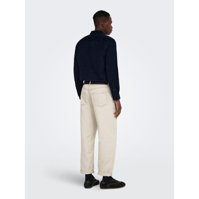 ONLY & SONS Michael langærmet fløjl skjorte - Dark Sapphire
