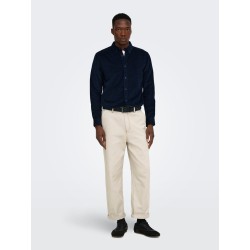 ONLY & SONS Michael langærmet fløjl skjorte - Dark Sapphire