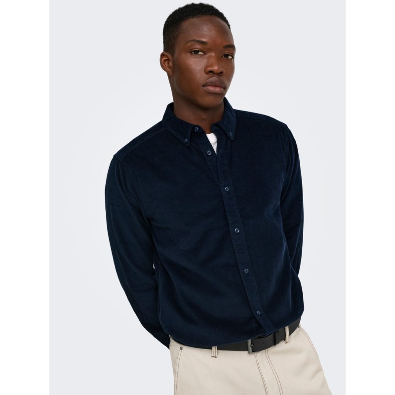 ONLY & SONS Michael langærmet fløjl skjorte - Dark Sapphire
