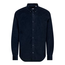 ONLY & SONS Michael langærmet fløjl skjorte - Dark Sapphire