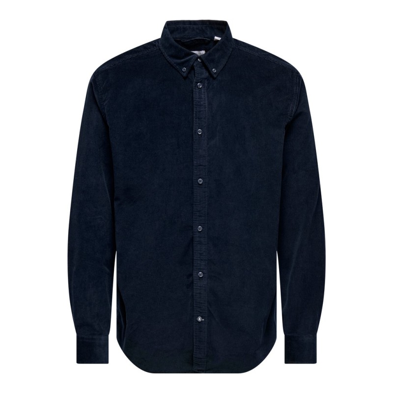 ONLY & SONS Michael langærmet fløjl skjorte - Dark Sapphire