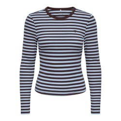 ONLY Val langærmet stribet bluse - Coffee Bean / Cashmere Blue