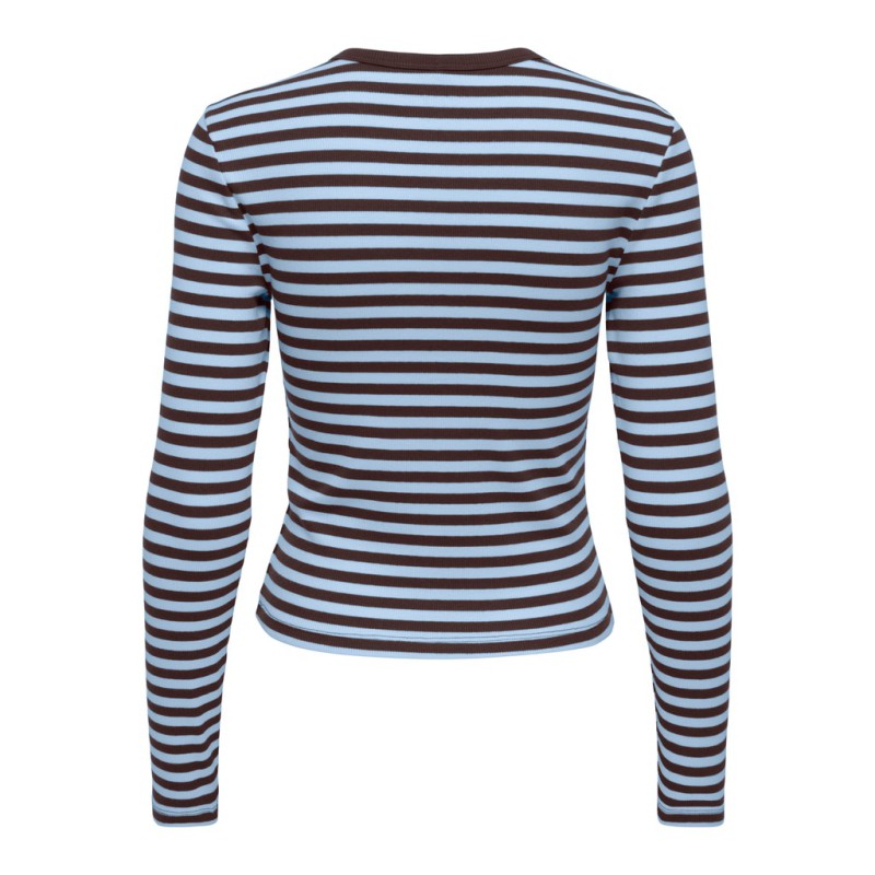 ONLY Val langærmet stribet bluse - Coffee Bean / Cashmere Blue