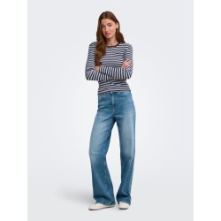 ONLY Val langærmet stribet bluse - Coffee Bean / Cashmere Blue