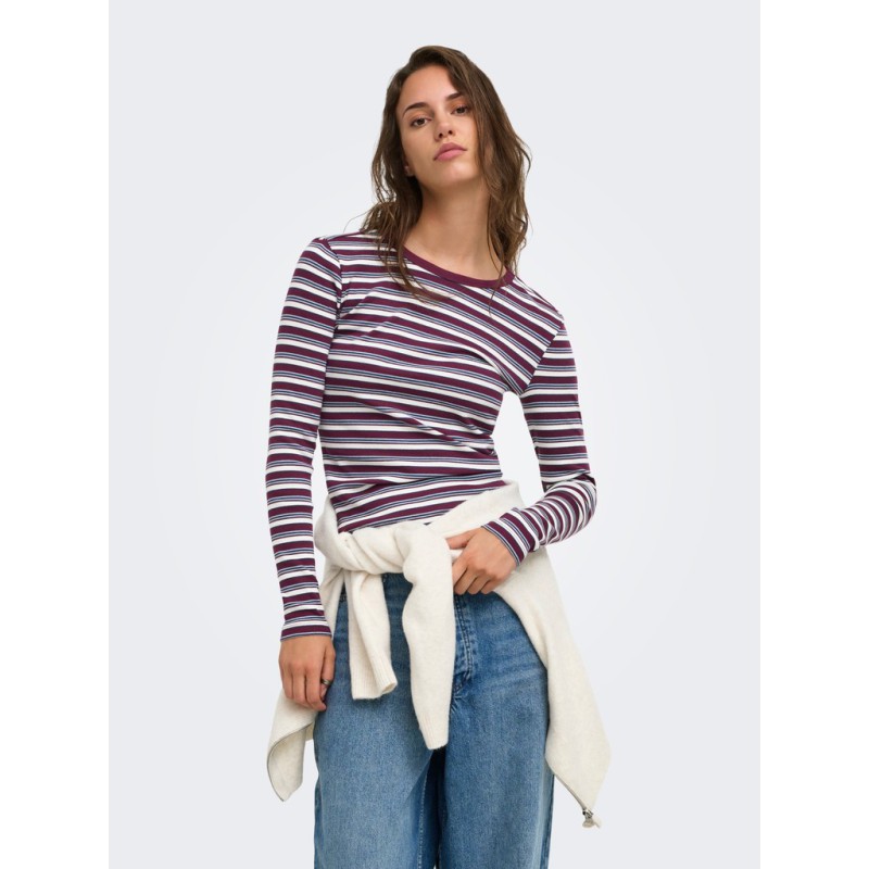 ONLY Val langærmet stribet bluse -  Fig / Dusty blue