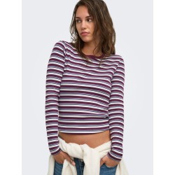 ONLY Val langærmet stribet bluse -  Fig / Dusty blue
