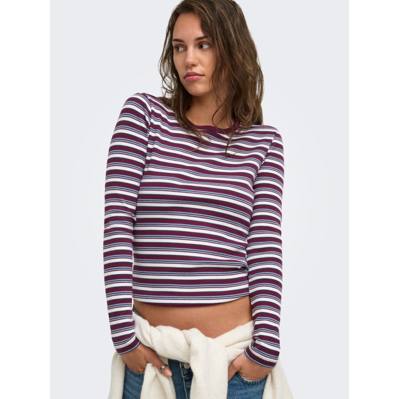 ONLY Val langærmet stribet bluse -  Fig / Dusty blue