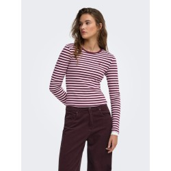 ONLY Val langærmet stribet bluse - Fig / Pale lilac