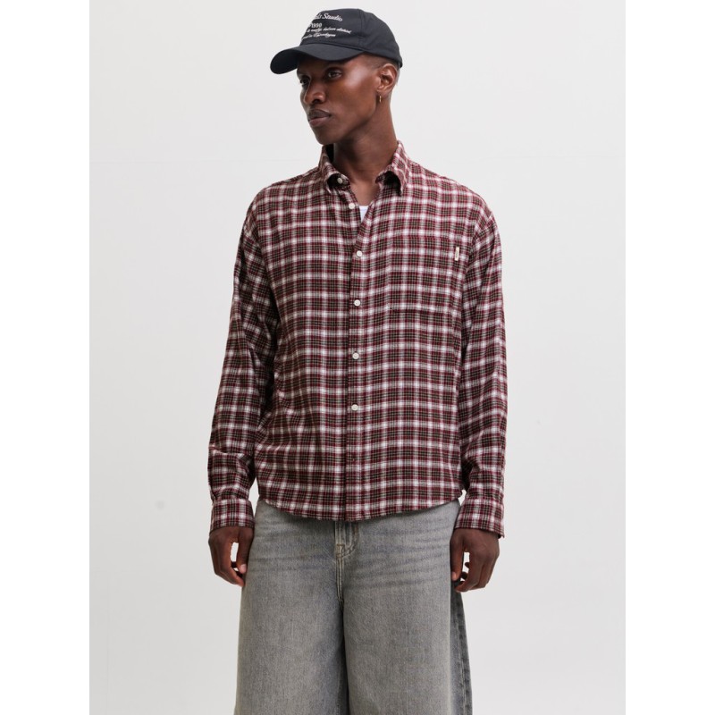 JACK & JONES Frederiksberg flannel langærmet skjorte - Chocolate Truffle / CHECKS