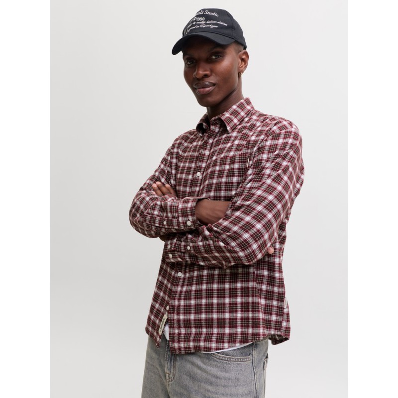 JACK & JONES Frederiksberg flannel langærmet skjorte - Chocolate Truffle / CHECKS