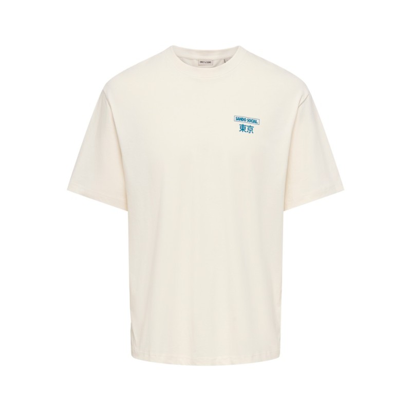 ONLY & SONS Mass chill life relaxed T-shirt - Egret Print / SANDO SOCIAL