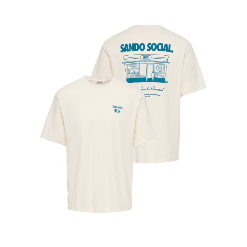 ONLY & SONS Mass chill life relaxed T-shirt - Egret Print / SANDO SOCIAL