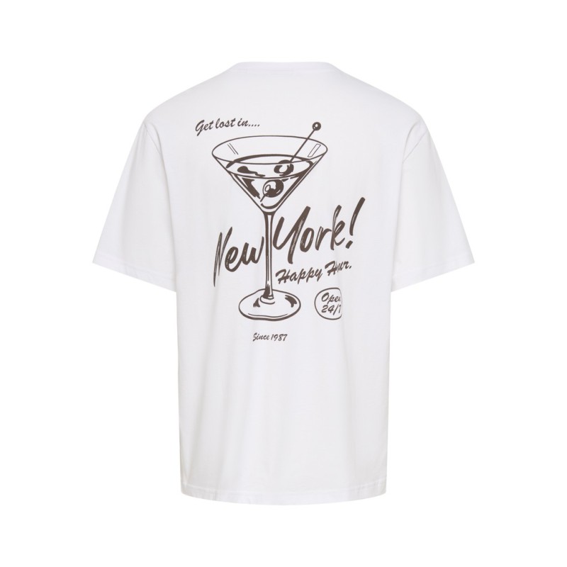 ONLY & SONS Mass chill life relaxed T-shirt - Bright White Print / NEW YORK