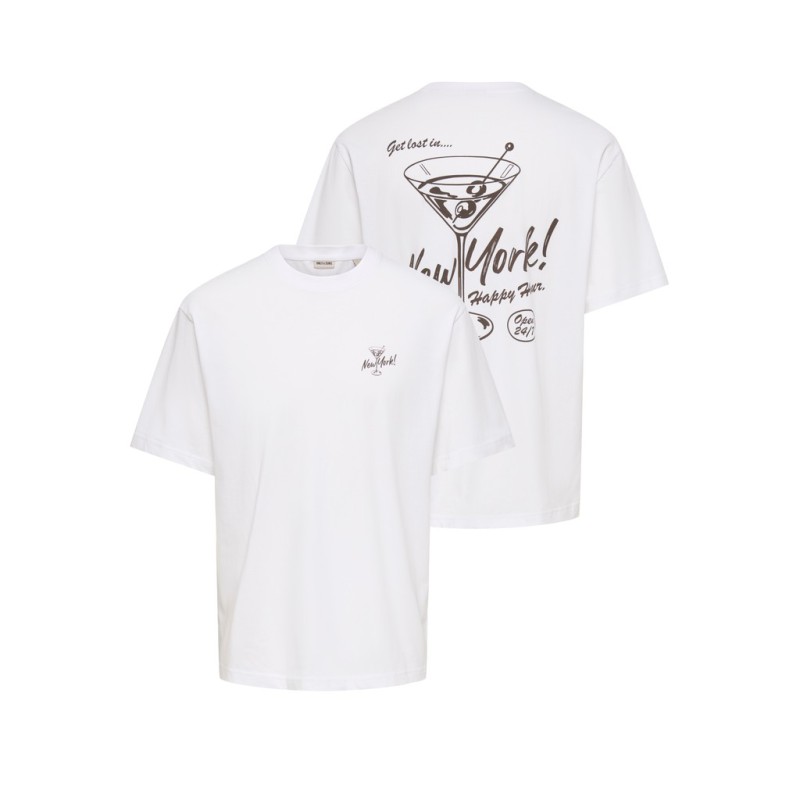 ONLY & SONS Mass chill life relaxed T-shirt - Bright White Print / NEW YORK