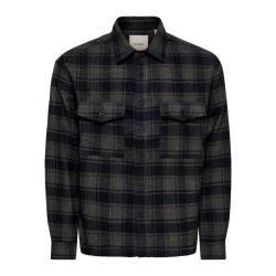 ONLY & SONS Eske checked overshirt - Dark Navy / GRAY PINSTRIPE