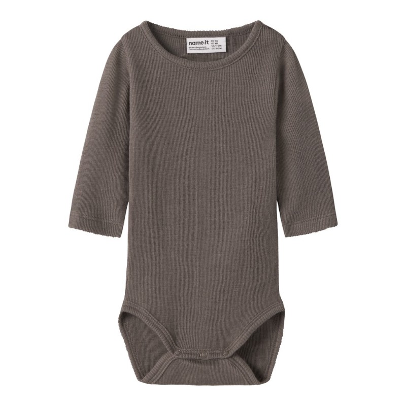 NAME IT BABY Wossa langærmet body merinould/silke - Morel