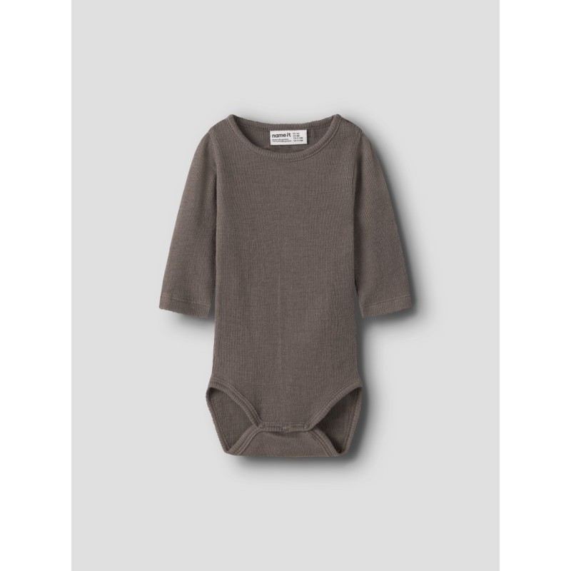 NAME IT BABY Wossa langærmet body merinould/silke - Morel