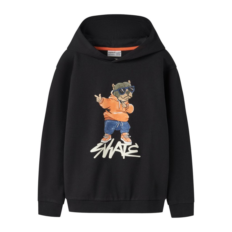 NAME IT KIDS Navi langærmet sweat hoodie - Black