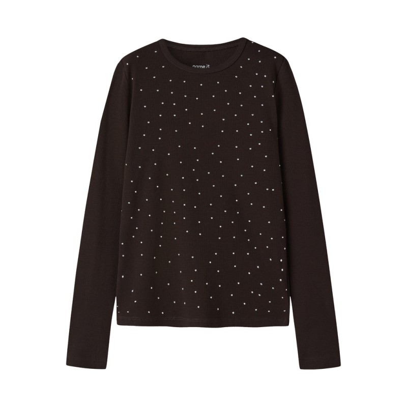 NAME IT KIDS Nolovo langærmet slim bluse - Chocolate Plum