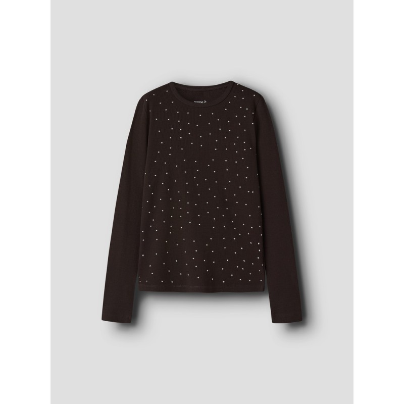 NAME IT KIDS Nolovo langærmet slim bluse - Chocolate Plum