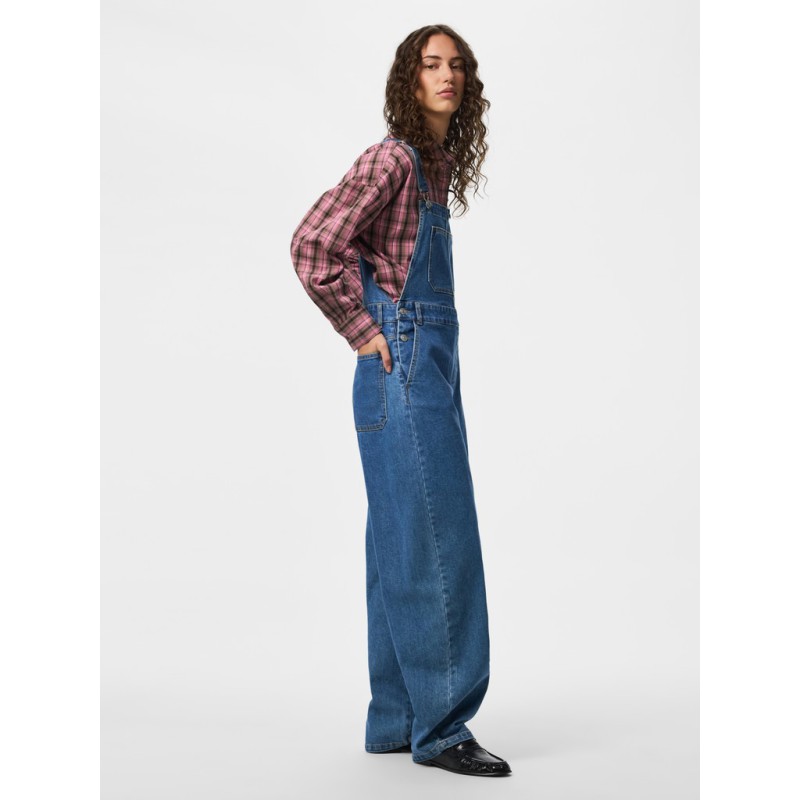 PIECES Alice oversize denim overalls - Medium Blue Denim