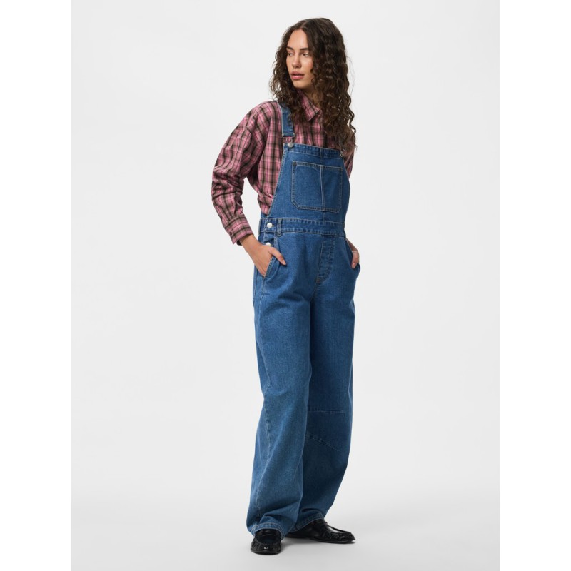 PIECES Alice oversize denim overalls - Medium Blue Denim