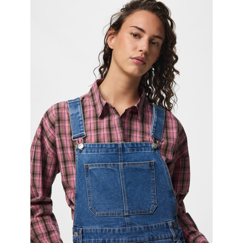PIECES Alice oversize denim overalls - Medium Blue Denim