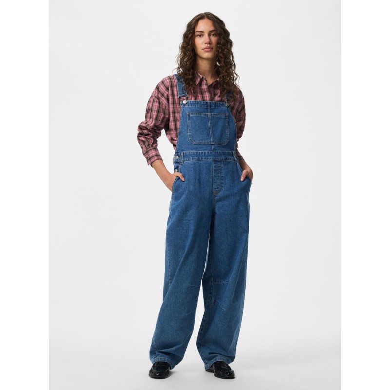 PIECES Alice oversize denim overalls - Medium Blue Denim
