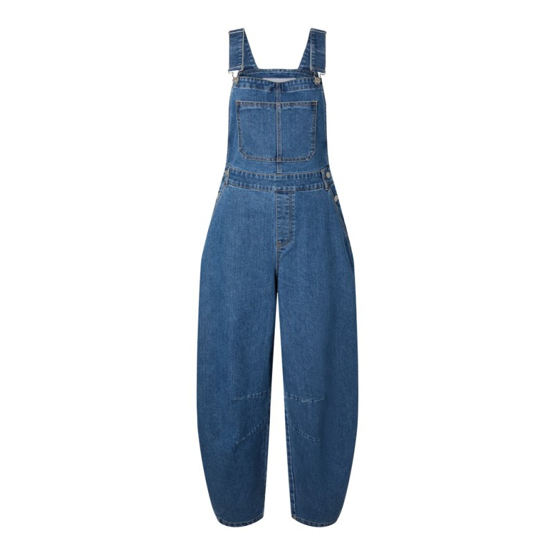 PIECES Alice oversize denim overalls - Medium Blue Denim