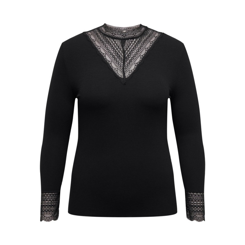 ONLY CARMAKOMA Tilde rib blonde bluse - Black