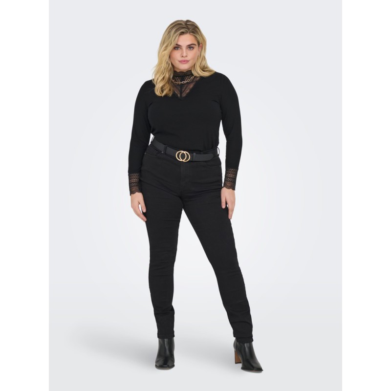 ONLY CARMAKOMA Tilde rib blonde bluse - Black