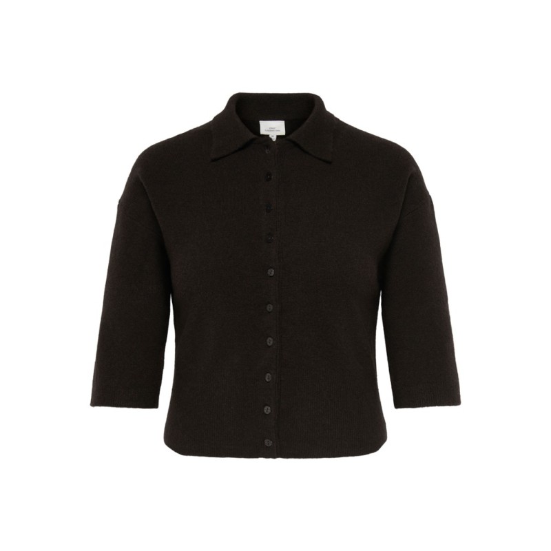 ONLY CARMAKOMA Macey polo strikcardigan - Coffee Bean / Button