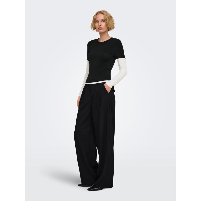 ONLY Miles pleat wide leg bukser - Black