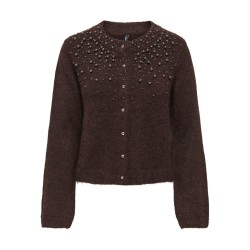ONLY Miggie pearl langærmet strikcardigan - Coffee Bean
