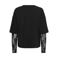 ONLY Tahlia langærmet blonde bluse - Black
