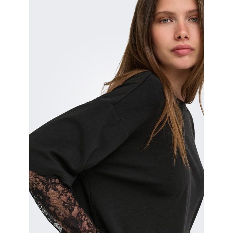 ONLY Tahlia langærmet blonde bluse - Black