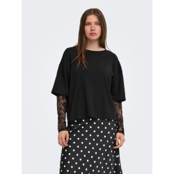 ONLY Tahlia langærmet blonde bluse - Black