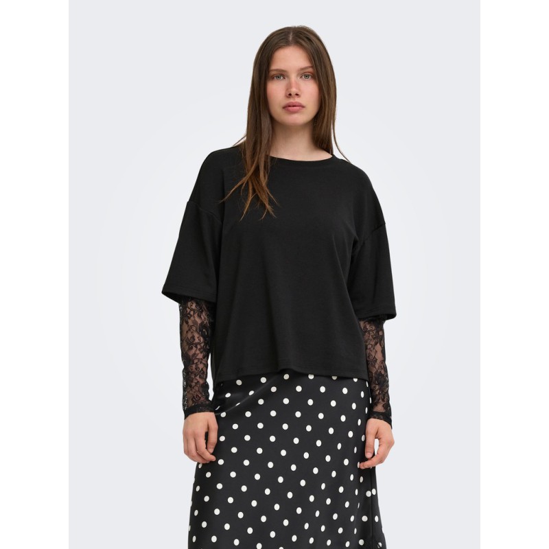 ONLY Tahlia langærmet blonde bluse - Black