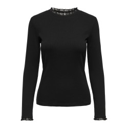 ONLY Leslie langærmet blonde bluse - Black
