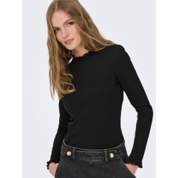 ONLY Leslie langærmet blonde bluse - Black